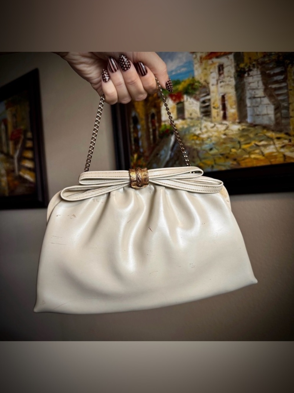 Vintage Leather After Five Cream Gold Clutch Evening Bag Purse